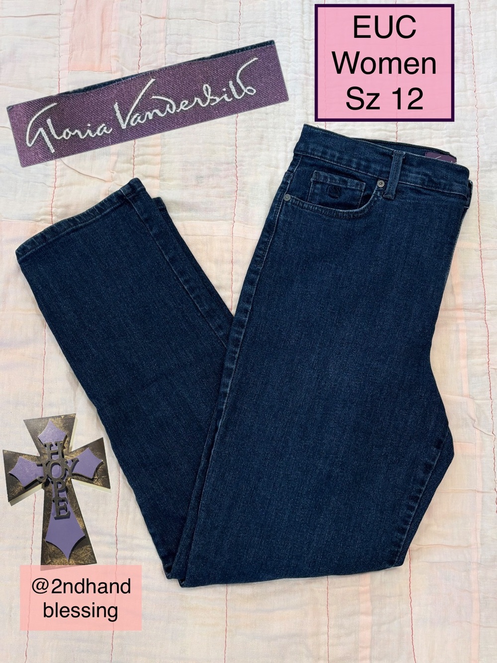 EUC Gloria Vanderbilt Amanda Dark Wash Straight Leg Jeans, Women Sz 12, 32x30
